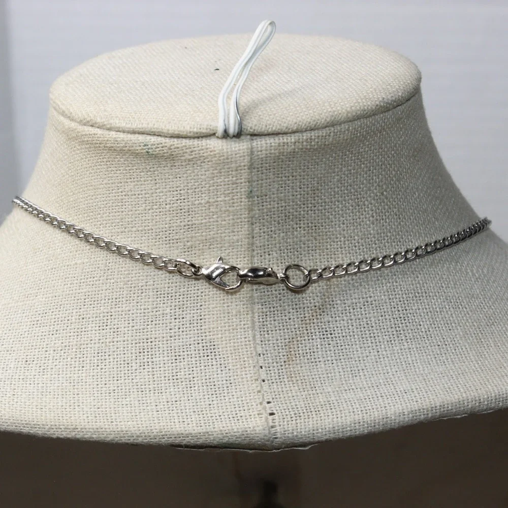 Pendant Necklace Faceted Black Stone Silver Tone 24 Inch Goth Minimalist Y2K SEO